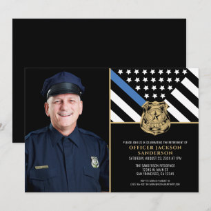 Invitation Police Ligne Bleue Mince Drapeau Photo Retrait