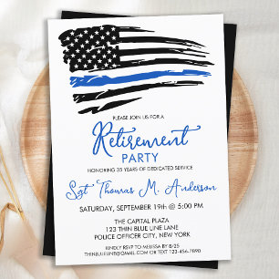 Invitation Police Mince Ligne Bleue Drapeau Parti de retraite
