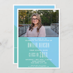 Invitation Police moderne Turquoise Blue Graduation Photo