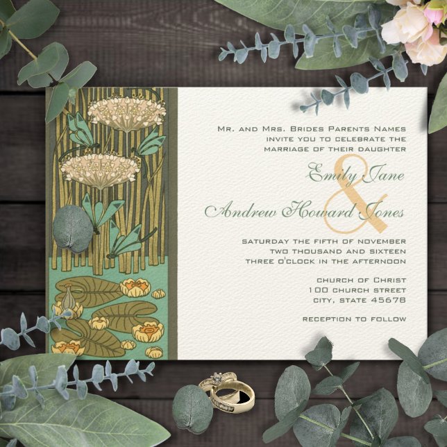 Invitation Police noire Dragonfly Art nouveau RGB HexCode 4C5 (Créateur téléchargé)