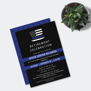 Invitation Police Officier Parti de retraite Mince Ligne bleu