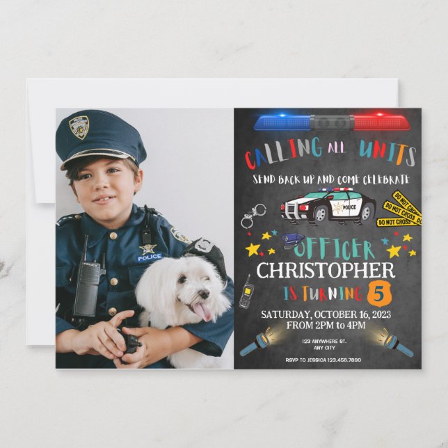 Invitation Police Officier Police Anniversaire Photo personna (Devant)