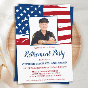 Invitation Police Retirement Party Photo USA American Flag