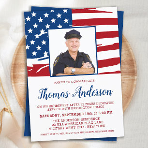 Invitation Police Retirez Party Photo personnalisée USA Drape
