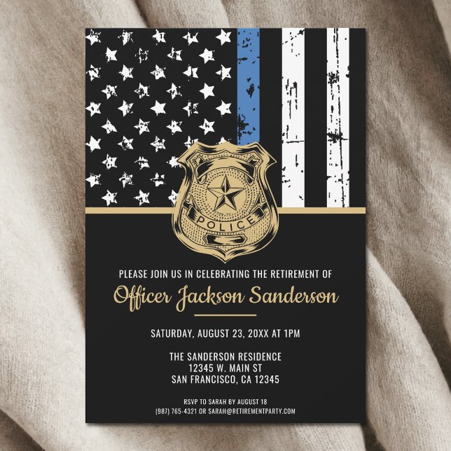 Invitation Police Retraite Application de la loi Mince Ligne  (Police Retirement Law Enforcement Thin Blue Line Invitation)