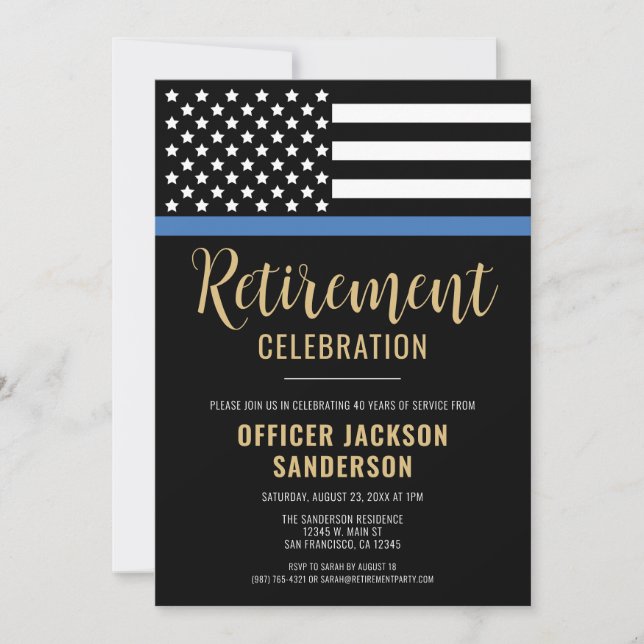 Invitation Police Retraite Party Blue Line Police Enforcement (Devant)