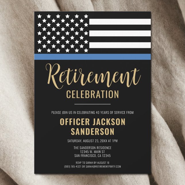 Invitation Police Retraite Party Blue Line Police Enforcement (Law Enforcement Blue Line Police Retirement Party Invitation)