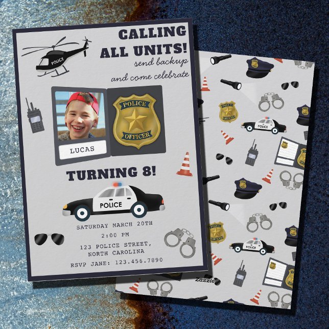 Invitation Police Themed Policeman Cop Birthday Photo (Police Themed Policeman Cop Birthday Photo Invitation)