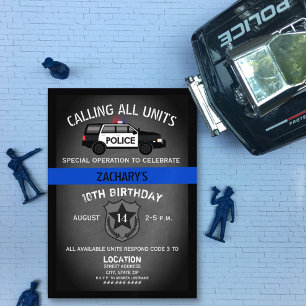 Invitation Police VUS Badge Mince Ligne Bleue Anniversaire