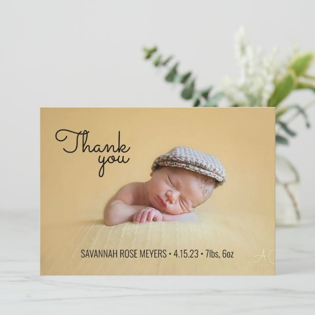 Invitation Polices rétro - Photo Merci Note (Debout devant)