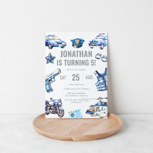 Invitation Policier garçons à thème 5e fête d'anniversaire