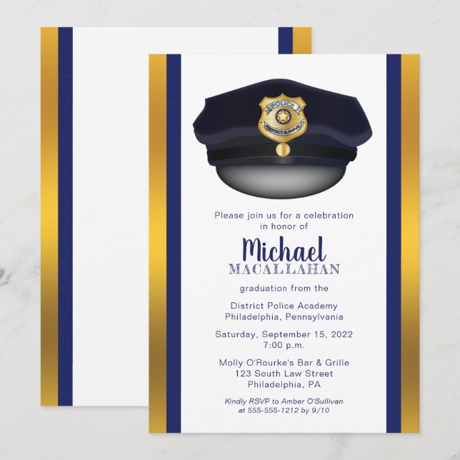 Invitation Policier | Police | Cop Casquette Graduation Party (Devant / Derrière)