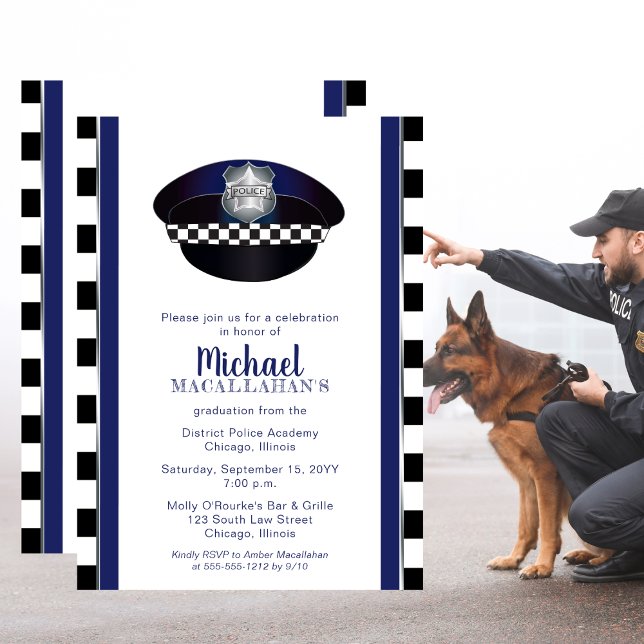 Invitation Policier | Police | Cop Casquette Graduation Party (Policeman Policewoman Cop Hat Graduation Party Invitation - Print | Download)