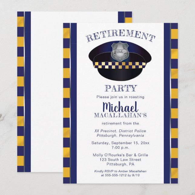 Invitation Policier | Police | Parti de retraite Casquette de (Devant / Derrière)