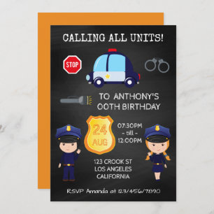 Invitation Policiers et robots Tableau de bord d'anniversaire