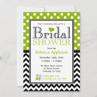 Invitation Polka Dot Apple Green et Fête des mariées Chevron