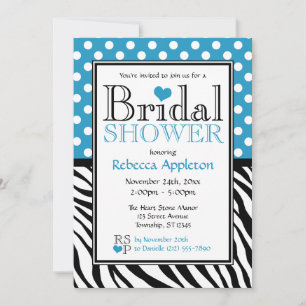 Invitation Polka Dot Blue & Zebra Fête des mariées d'impressi