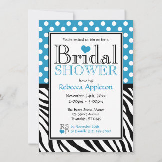 Invitation Polka Dot Blue & Zebra Fête des mariées d'impressi