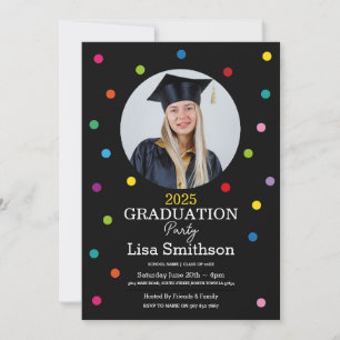 Invitation Polka Dot Graduation Confetti Colorful Party