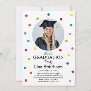 Invitation Polka Dot Graduation Confetti Colorful Party