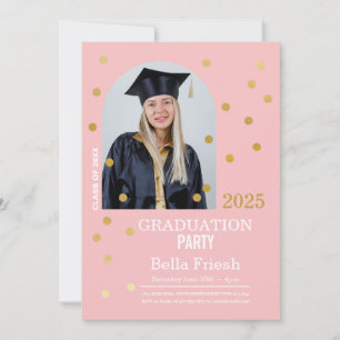 Invitation Polka Dot Graduation Confetti Pink Gold Photo