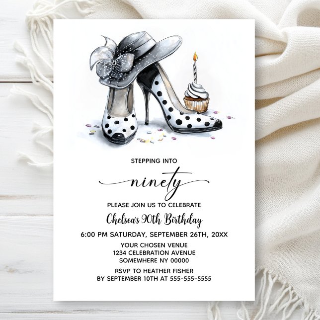 Invitation Polka Dot High Heel Shoes 90th Birthday (Créateur téléchargé)
