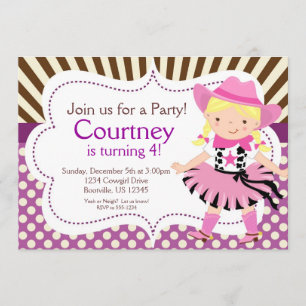 Invitation Polka Dot Little Cowgirl, fête d'anniversaire