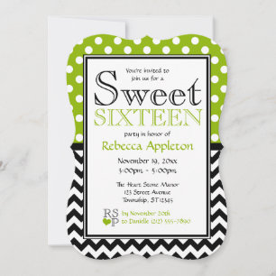 Invitation Polka Dot Pomme Vert Chevron Sweet sixteen