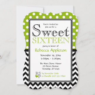 Invitation Polka Dot Pomme Vert Chevron Sweet sixteen