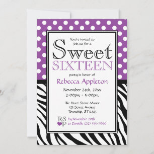 Invitation Polka Dot Purple & Zebra Sweet sixteen d'impressio