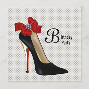Invitation Polka Dot Rouge Noir Haut talon Chaussure Annivers