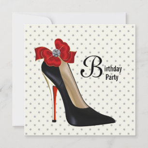 Invitation Polka Dot Rouge Noir Haut talon Chaussure Annivers