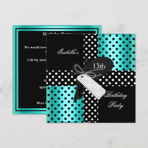 Invitation Polka Dot sarcastic 13 ans Bleu Canard Noir Blanc 