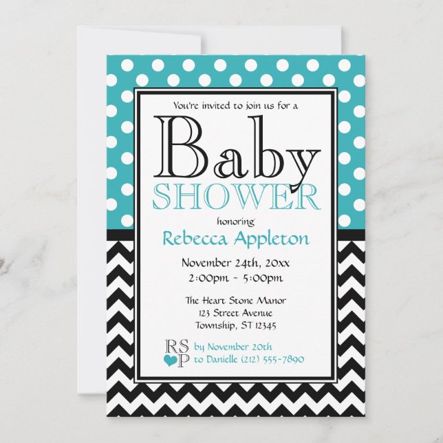 Invitation Polka Dot Turquoise & Baby shower Chevron (Devant)