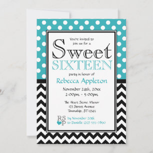 Invitation Polka Dot Turquoise & Chevron Sweet sixteen