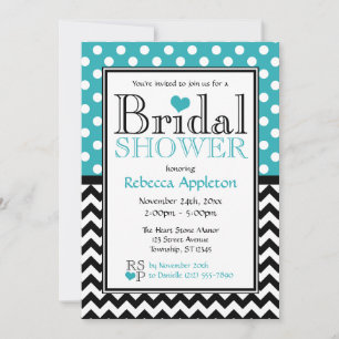Invitation Polka Dot Turquoise & Fête des mariées Chevron