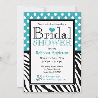 Invitation Polka Dot Turquoise & Zebra Fête des mariées d'imp