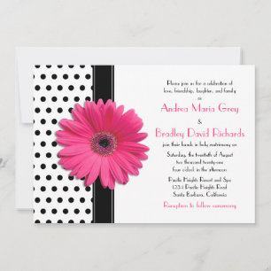 Invitation Polka noir et blanc Mariage de marguerite rose