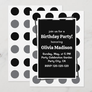 Invitation Polka noire gris point fête d'anniversaire