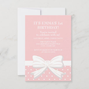 Invitation Polka rose blanc point petite fille premier annive