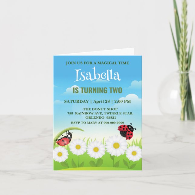 Invitation Polka rouge mignon point Ladybug Daisy Flower Anni (Devant)