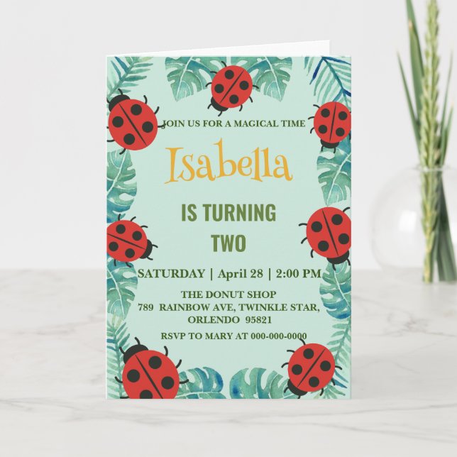 Invitation Polka rouge mignon point Ladybug Jungle Partir Ann (Devant)