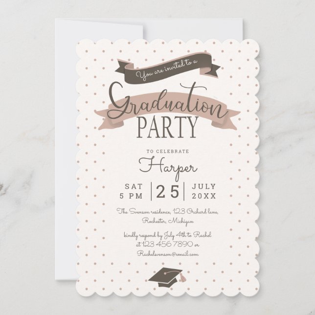 Invitation Polkadot fête vintage de graduation (Devant)