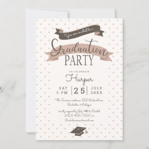 Invitation Polkadot fête vintage de graduation