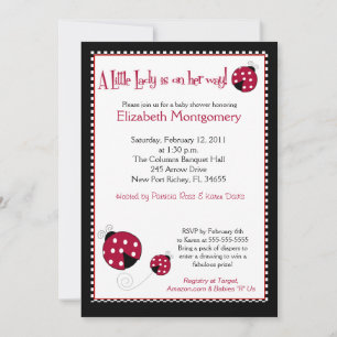 Invitation Polkadot Ladybug Baby shower 5x7