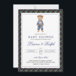 Invitation Polo Bear Boy Classic Preppy Baby Shower<br><div class="desc">Preppy Polo Plaid Baby Shower Invite | Navy Teddy Bear Boy Shower Card. Host your celebration in timeless preppy style with this elegant baby shower invitation. Featuring a navy and green plaid background inspired by classic tartan, the design is topped with a bold navy bow and accented by an adorable...</div>