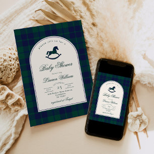 Invitation Polo Jouet Vintage Baby shower préppy Plaid