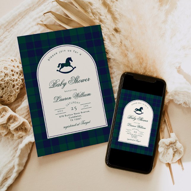 Invitation Polo Jouet Vintage Baby shower préppy Plaid (Créateur téléchargé)