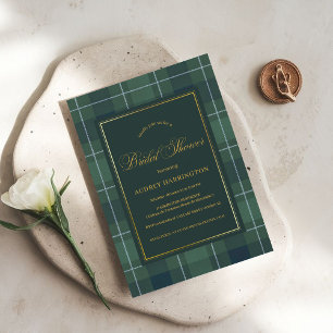 Invitation Polo Tartan Vert Foncé Plaid Mariage Rétro Cadeaux
