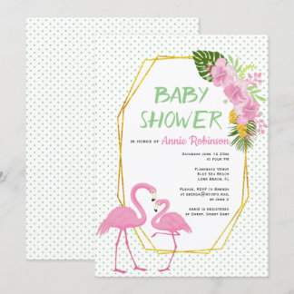 Invitation Polygone d'or, baby shower à points de polka de fl